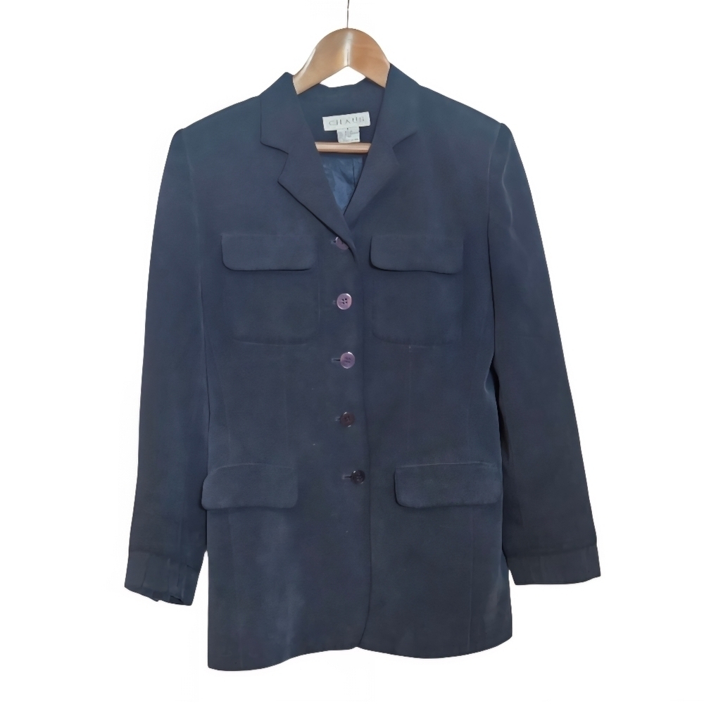 Vintage CHAUS 100% Silk Black Utility Blazer Lined Jacket Women’s Size 6